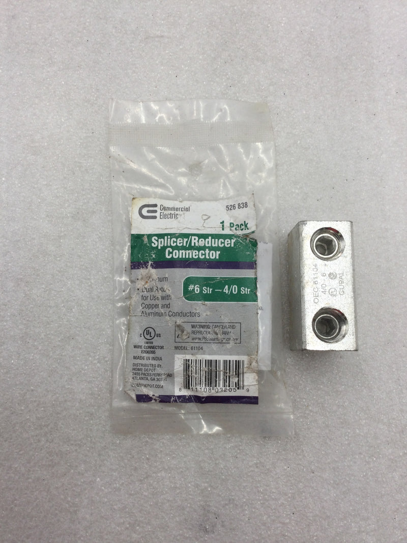 Commercial Electric 61104 #6 AWG to #4/0 AWG Dual Rated Splicer/Reducer Connector