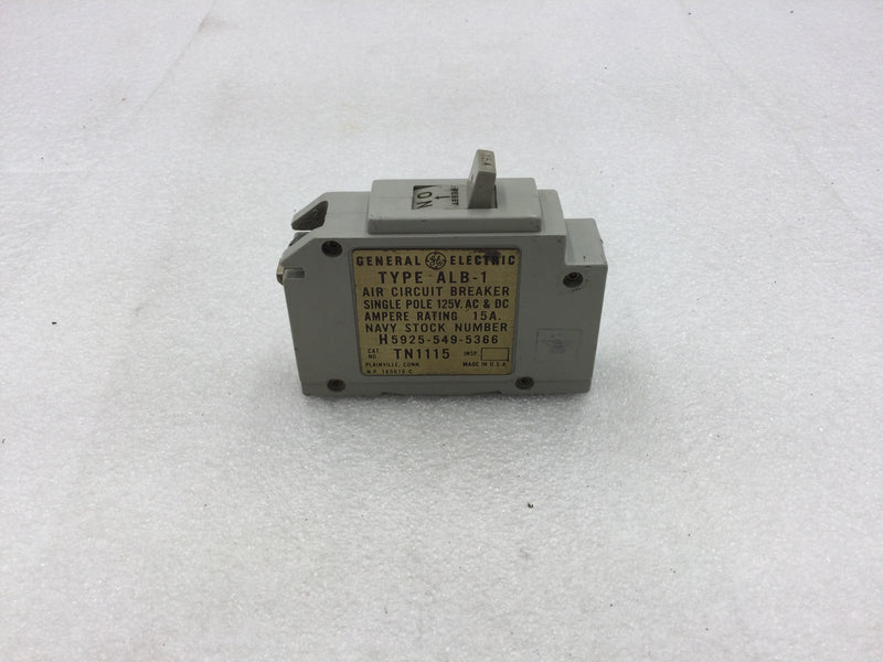 GE General Electric TN1115 Air Circuit Breaker 15 Amp 1 Pole Type ALB-1