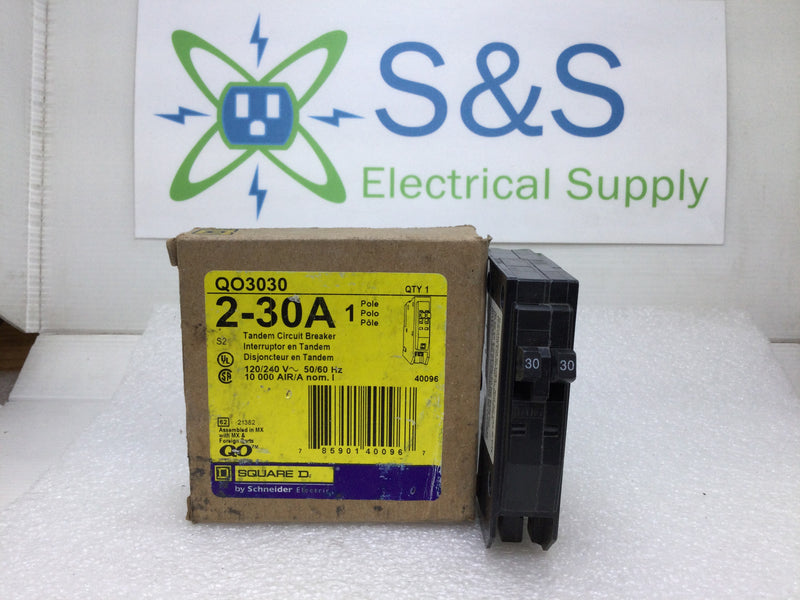 Square D QO3030 30 Amp 120/240VAC Tandem Twin Mini Circuit Breaker QOT3030