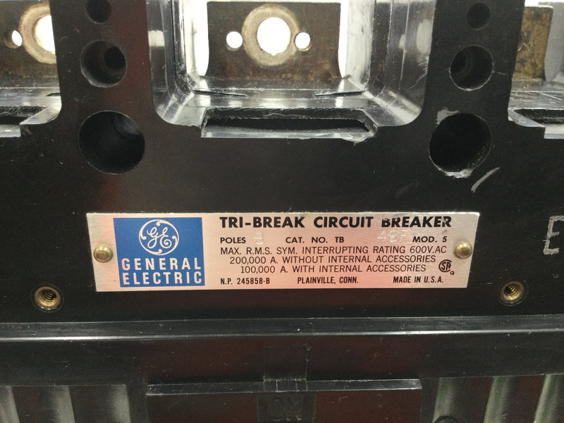 GE General Electric TB43F Tri-Break 3 Pole 600V 250 Amp Circuit Breaker w/Shunt Trip