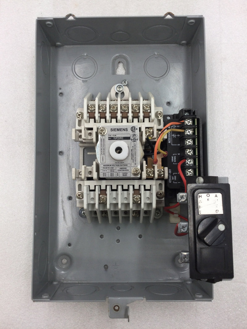 Siemens CLM1B08120 Mechanically Held Lighting Contactor with 49SBSB1 HAND-OFF-AUTO Selector switch and 429447-001 120V Lighting Control Module