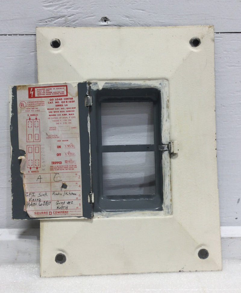 Square D QO8-16DF Series L4 Cover/Door Only 8 Space 125 Amp 120/240V 13 7/8" x 10"