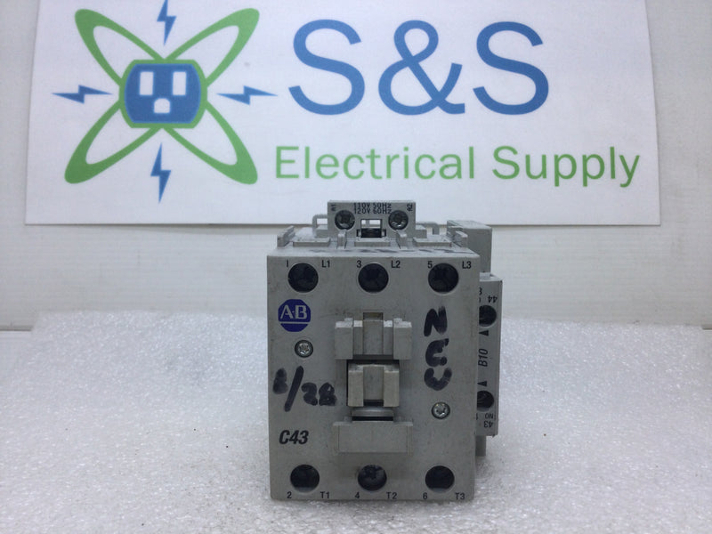 Allen-Bradley 100-C43*00 Series A 3 Pole Contactor with 120/115 Coil and 100-S Auxiliary Contact Module