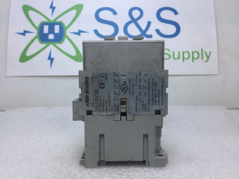 Allen-Bradley 100-C43*00 Series A 3 Pole Contactor with 120/115 Coil and 100-S Auxiliary Contact Module