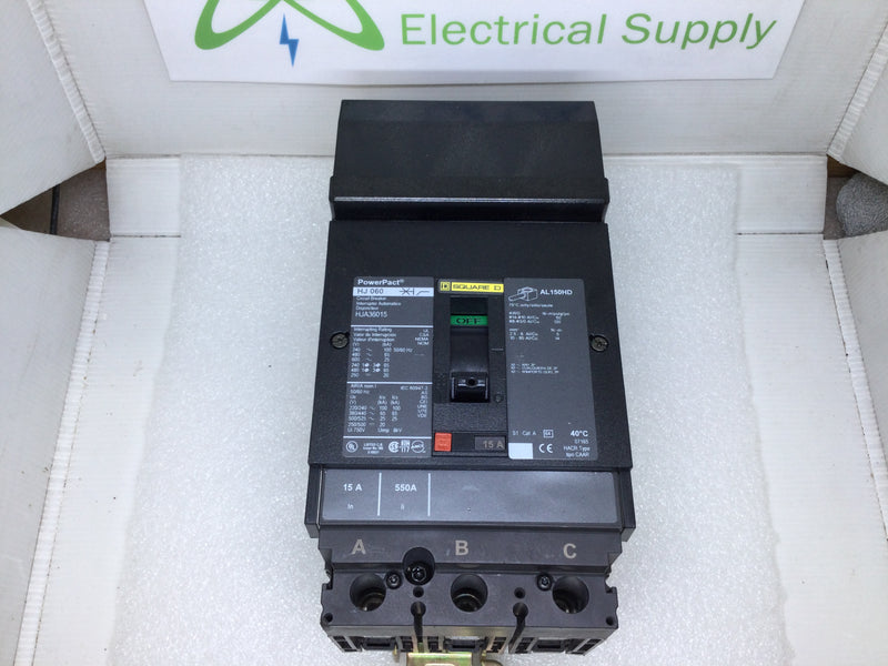 Square D HJA36015 3 Pole 15 Amp 600v HJ060 PowerPact Circuit Breaker