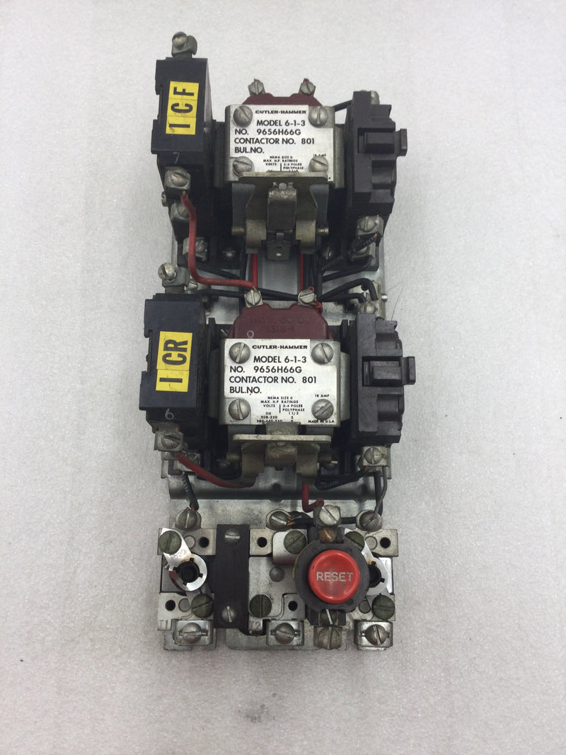 Eaton/Cutler Hammer 6-1-3 9656H66G Number 801 Contactor/Starter 18 Amp 110-550 VAC Up to 5 HP