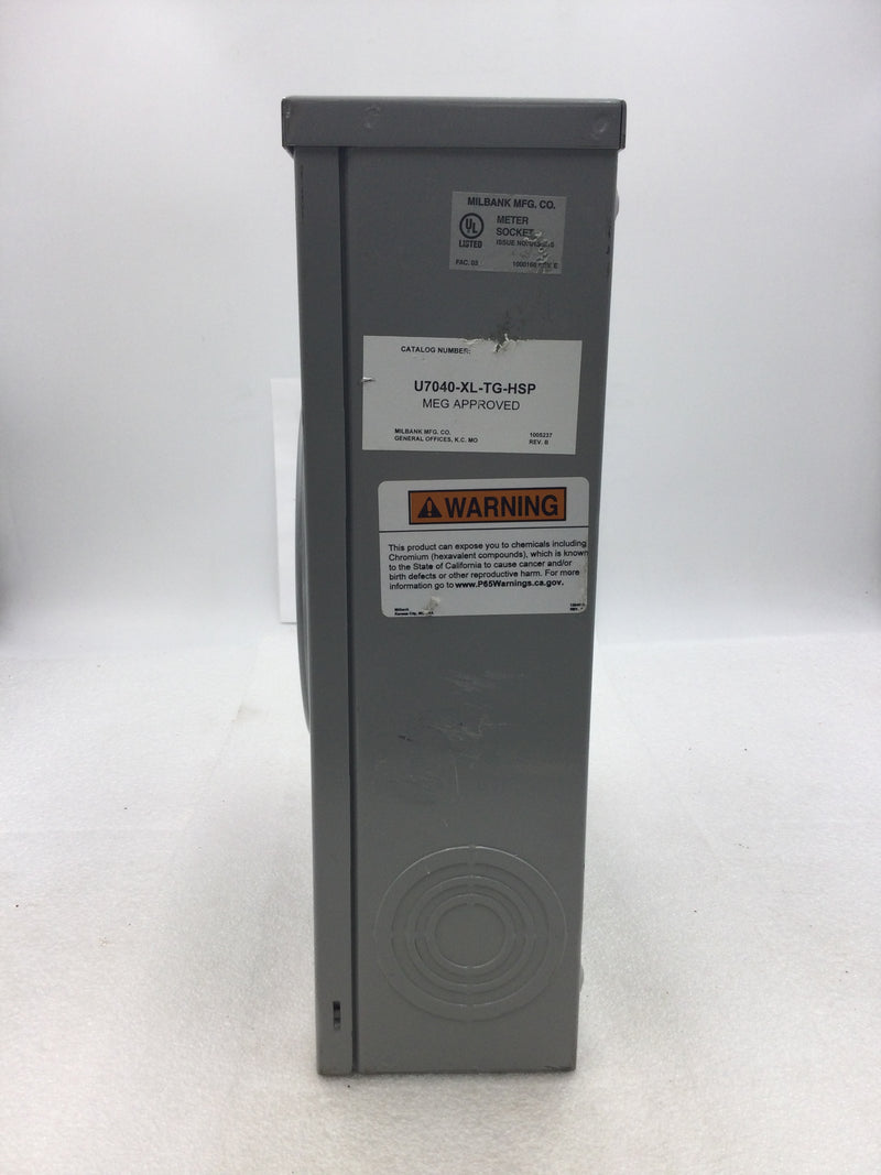 Milbank U7040-XL-TG-HSP 200A 600VAC Single Phase Nema3r Meter Enclosure No Hub Cap