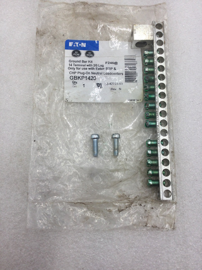 Eaton GBKP1420 Cutler Hammer 14 Terminal Ground Bar Kit with 2/0 Lug for BRP & CHP Load Centers