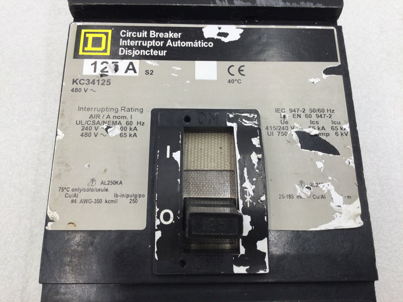 Square D KC34125 125 Amp 3 Pole 480V I Line Circuit Breaker