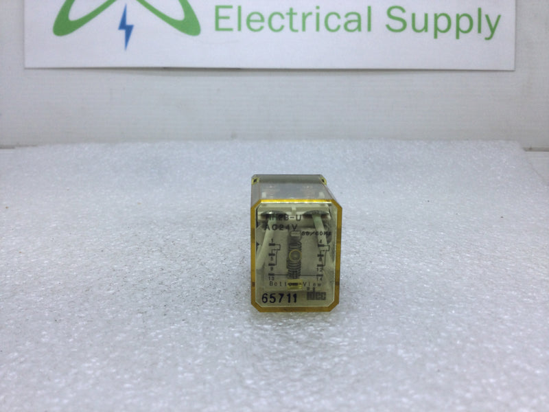 Idec RH2B-U Plug In Ice Cube Relay 110-120 VAC 24 VAC 50/60Hz 8-Blades Rated for 7.5 Amps at 120 VAC