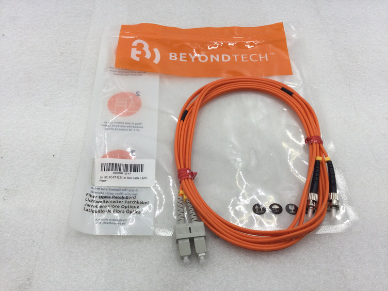 Beyond Tech X000KI1GY7 3 Meter (9ft) 62.5 Multimode Fiber Optic Patch Cord SC to ST (LSZH)