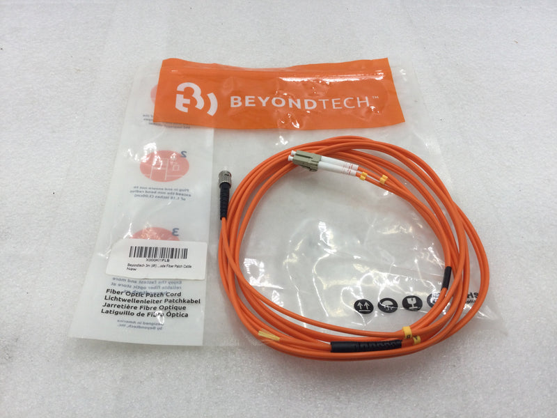 Beyond Tech X000KI1FLB 3 Meter (9ft) 62.5 Multimode Fiber Optic Patch Cord LC to ST with 1 Open Fiber Lead