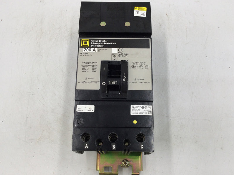 Square D KH36200 200 Amp 600V 3 Pole Thermal Magnetic Circuit Breaker Type KA