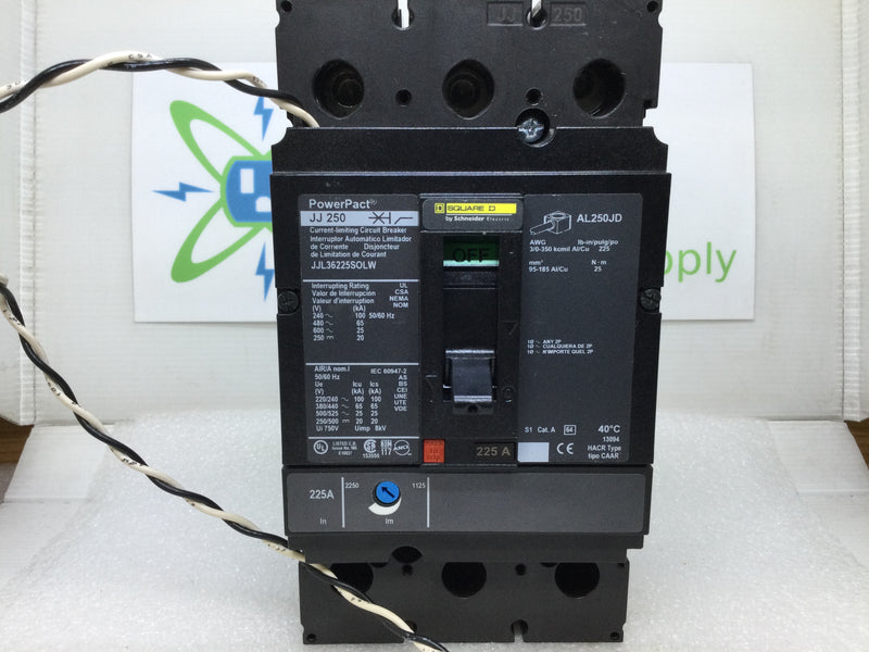 Square D by Schneider Electric JJL36225SOLW 600V 225 Amp 3 Pole PowerPact Molded Case Circuit Breaker