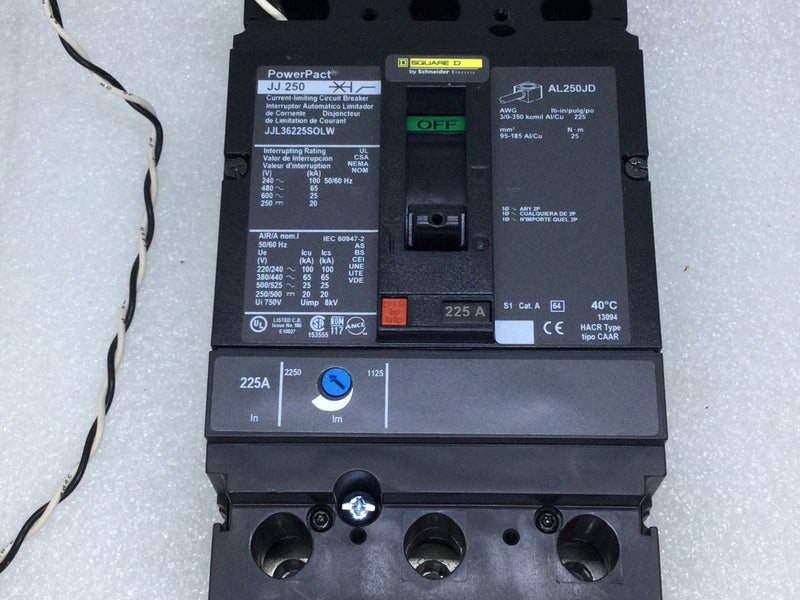 Square D by Schneider Electric JJL36225SOLW 600V 225 Amp 3 Pole PowerPact Molded Case Circuit Breaker