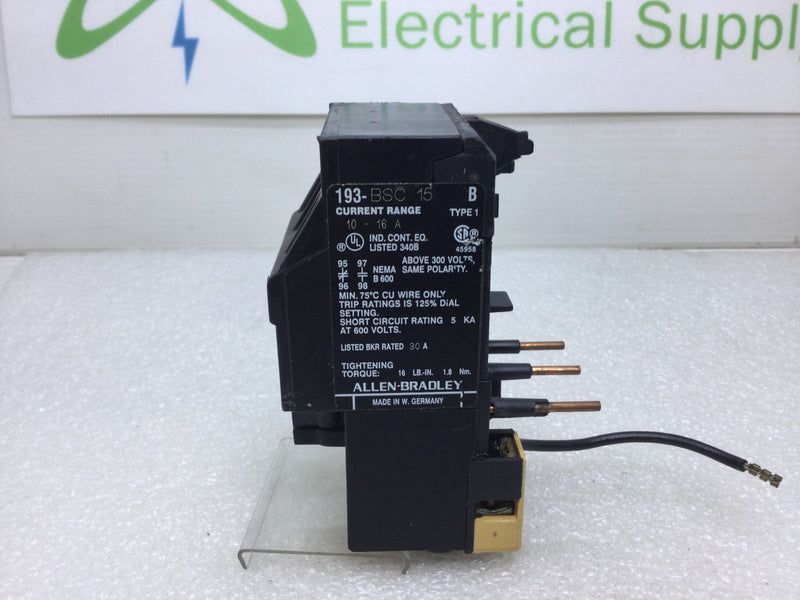 Allen-Bradley 193-BSC 15 Overload Relay Series B Current Range 10-16 Amp NEMA B600