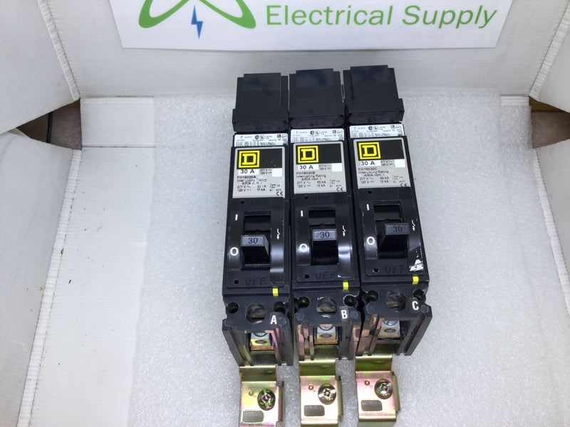 Square D FH16030A,B,C Single Pole 30 Amp 277VAC 65kAIC Type FH I-Line Circuit Breaker