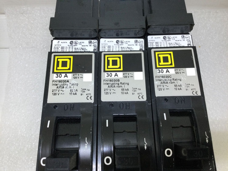 Square D FH16030A,B,C Single Pole 30 Amp 277VAC 65kAIC Type FH I-Line Circuit Breaker