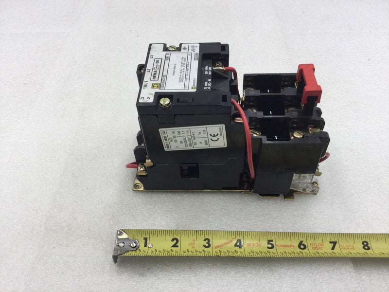 Square D 8536SAG12S 3 Pole 200/230 VAC @ 1 1/2HP 460/575 VAC @ 2Hp Motor Starter Nema Size 00 with 120 VAC Coil