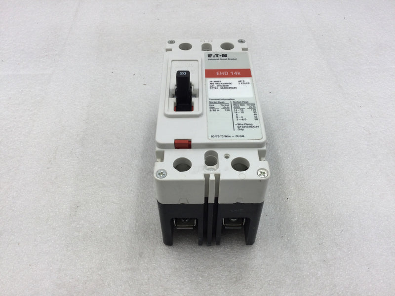 Eaton/Westinghouse EHD2020 2 Pole 20a 480v EHD 14k Circuit Breaker