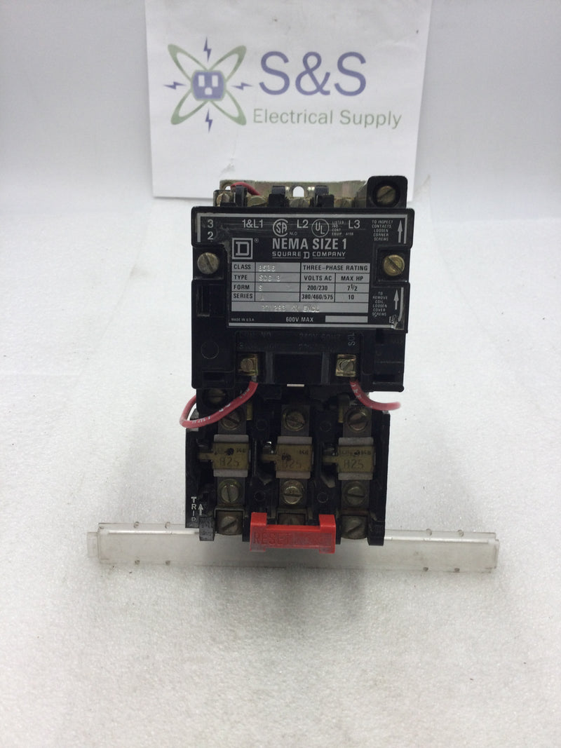 Square D 8536 SCG3-A Series A Starter/Contactor 200-575 VAC 7.5 to 10 HP Nema Size 1 with Reset Switch