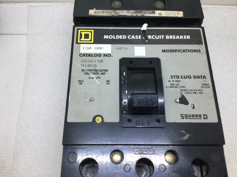 Square D Q232150 150 Amp 3 Pole 240v I Line Circuit Breaker - Gray Label