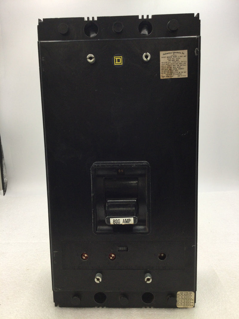 Square D MA3800F 800 Amp 3 Pole 600v 125/250VDC Type MA Circuit Breaker