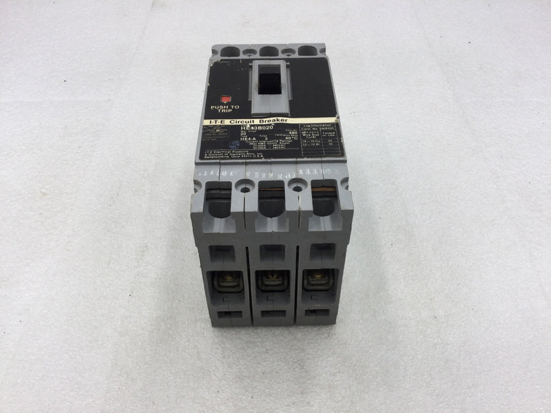 ITE HE43B020 20 Amp 3 Pole HE Series Bolt-On Circuit Breaker