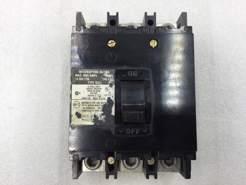 Square D Q2L3110 110 Amp 3 Pole 240 Vac Type Q2L Breaker