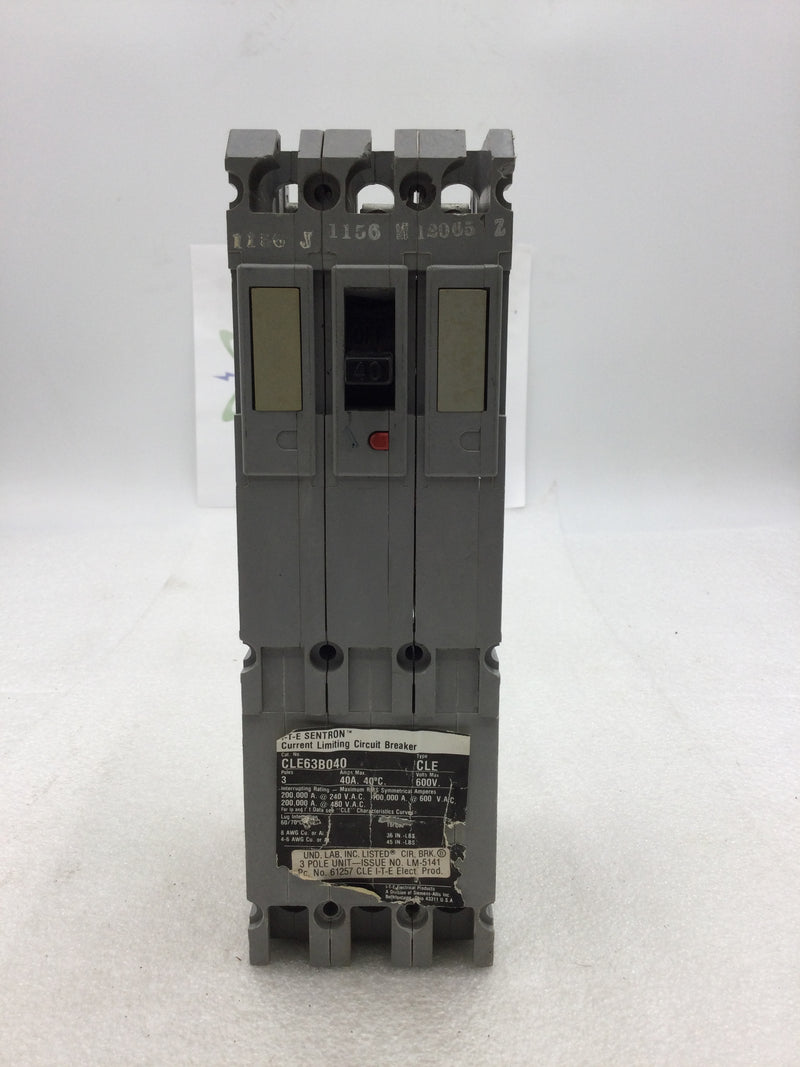 ITE CLE63B040 40 Amp 3 Pole Type CLE 600v Circuit Breaker