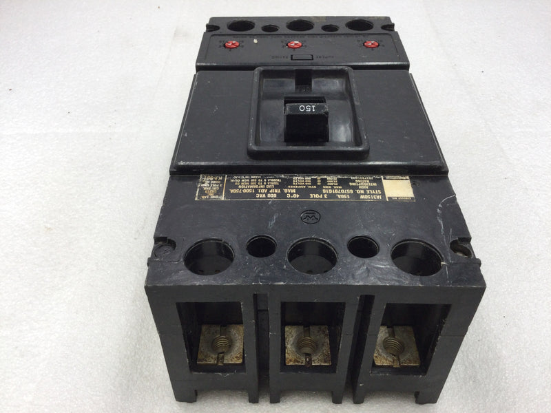 Westinghouse JA3150W 150 Amp 3 Pole TYPE JA 600v Circuit Breaker