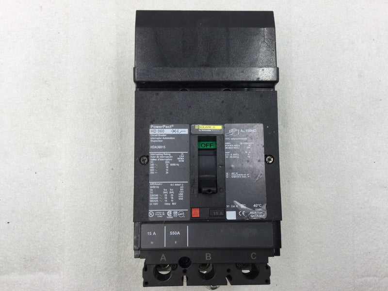 Square D HDA36015 15 Amp 3 Pole PowerPacT H-Frame Circuit Breaker