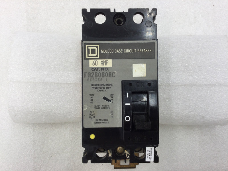 Square D FA26060AC 60 Amp 2 Pole I-Line Type FA Circuit Breaker