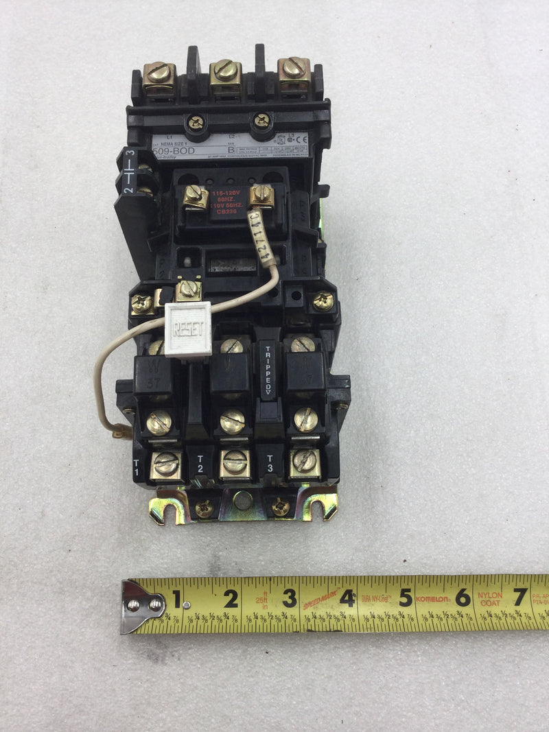 Allen-Bradley 509-BOD Starter Nema Size 1 3 Phase 27 Amp 600 VAC with Overload Relay with