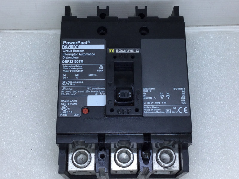 Square D QBP32100TM 100 Amp 3 Pole 240VAC Type QBP PowerPact Circuit Breaker - Cosmetic Flaw