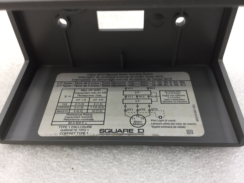 Square D 2510KG1 Motor Starting Switch 30 Amp 600 VAC up to 10HP Nema Type 1 Enclosure