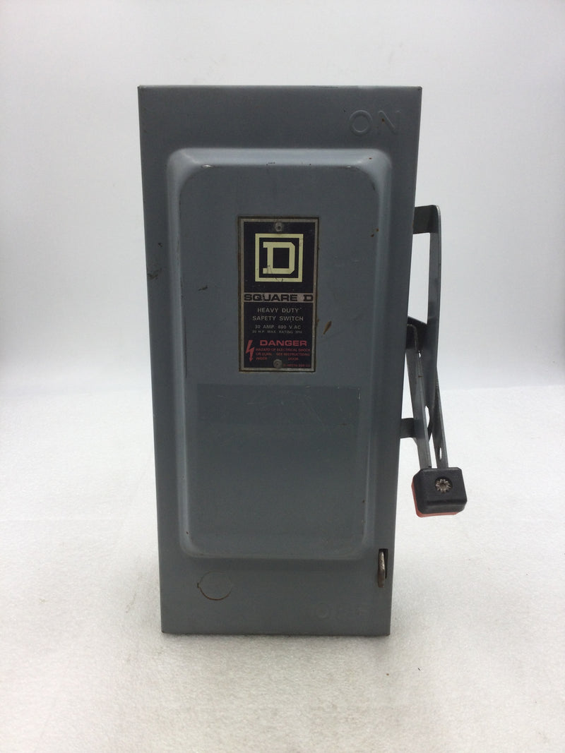 Square D HU361 Heavy Duty Safety Switch 600v 30 Amp Series 10 3/4" x 6"