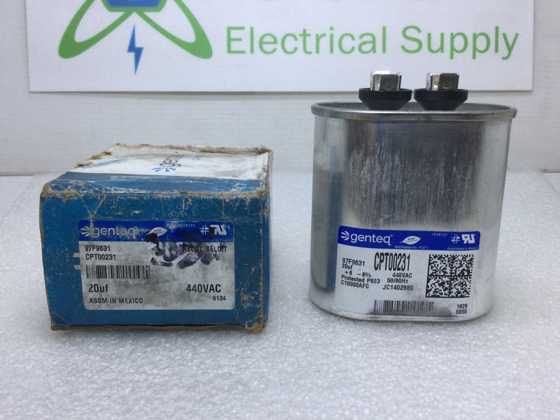 GE/Genteq 97F9631 CPT00231 20uF -/+6% 440VAC 50/60Hz Capacitor