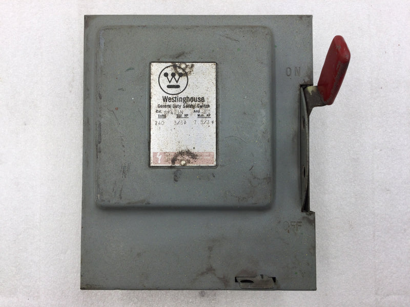 Westinghouse GF421N 30 Amp 240v 3 Phase Fusible Disconnect Safety Switch