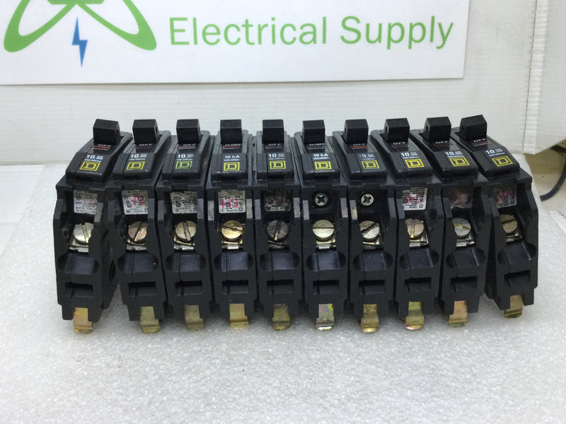 Lot of 10 - Square D QO130 30 Amp 1 Pole 120/240V Circuit Breaker - Yellow Face Black