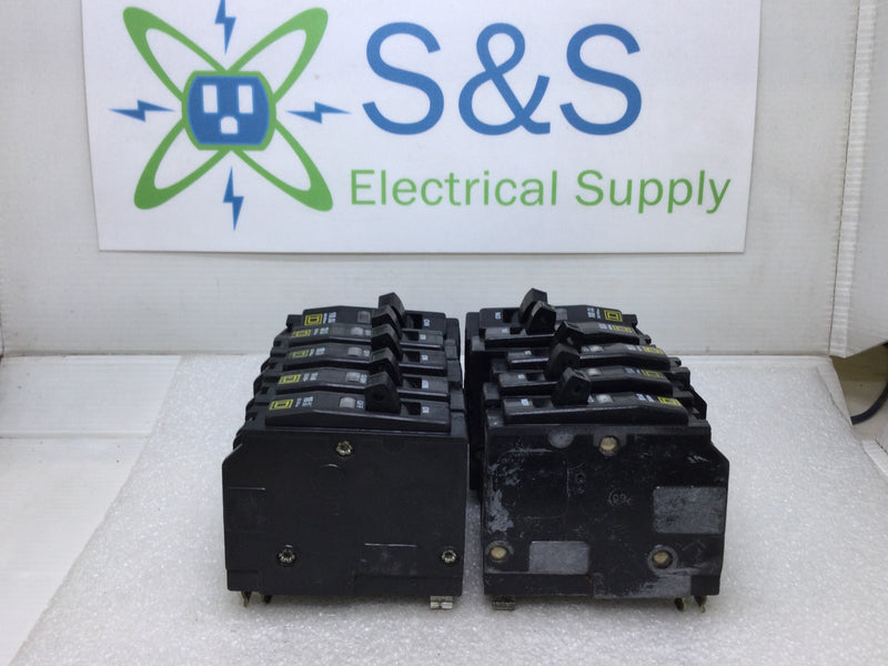 Lot of 10 - Square D QO130 30 Amp 1 Pole 120/240V Circuit Breaker - Yellow Face Black