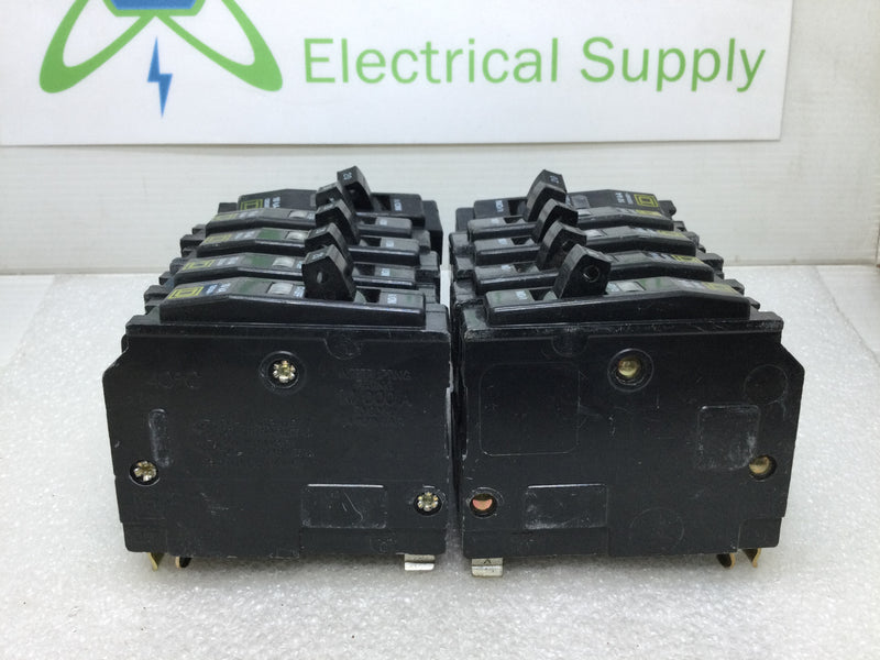 Lot of 10 - Square D QO120 Single Pole 20A 120/240VAC Type QO Circuit Breaker - Yellow Face White