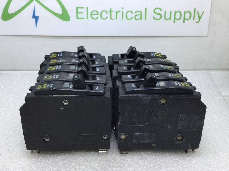 Lot of 10 - Square D QO130 30 Amp 1 Pole 120/240V Circuit Breaker - Yellow Face White