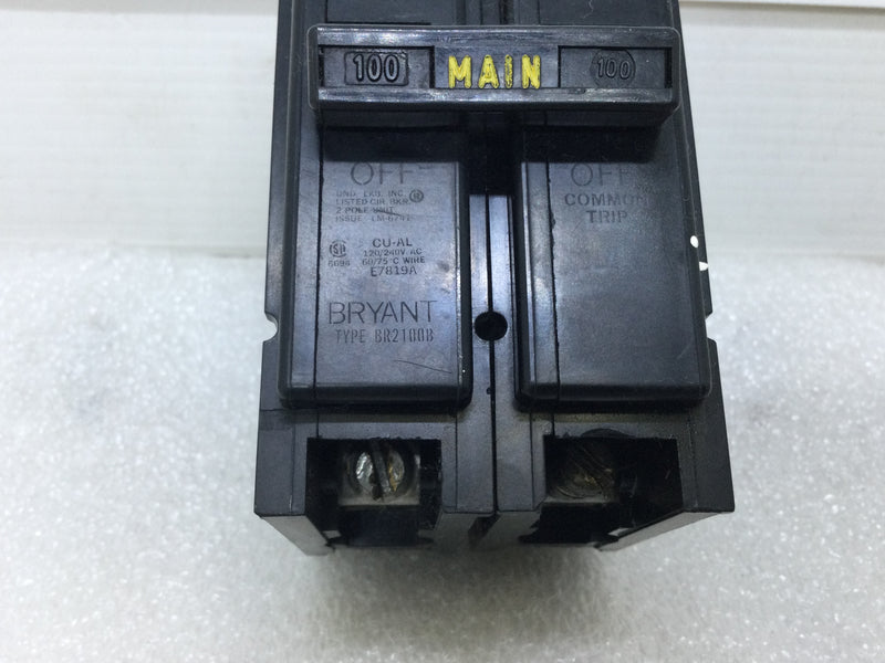 Bryant BR2100B 2 Pole 100 Amp Type BAR 120/ 240V Circuit Breaker