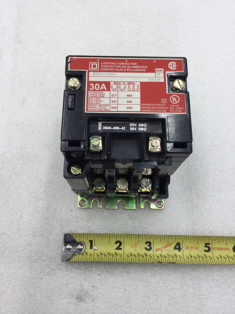 Square D 8903 SMO2 Series A Lighting Contactor 30 Amp 277-600 VAC 3 Pole 120 VAC Coil