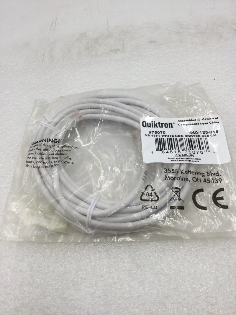 Quiktron 560-125-015 15 Ft Ethernet Cable Computer Network CAT5 RJ45 Internet White Non Booted C5E CM Patch Cord