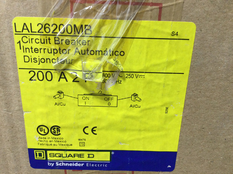 Square D LAL26200MB 200 AMP 2 PH molded case circuit breaker