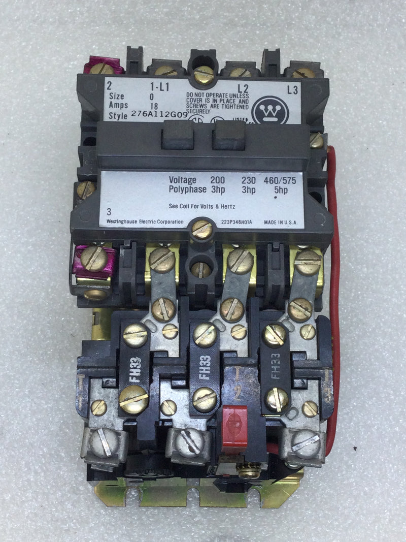 Westinghouse A200M0CX 3 Pole Nema Size 0 18 AMP 5 HP @ 600VAC Max 110-120V 50-60Hz Coil