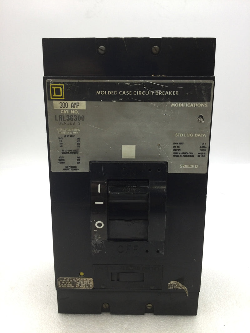 Square D LAL36300 3 Pole 300A 600VAC Magnetic Trip Circuit Breaker