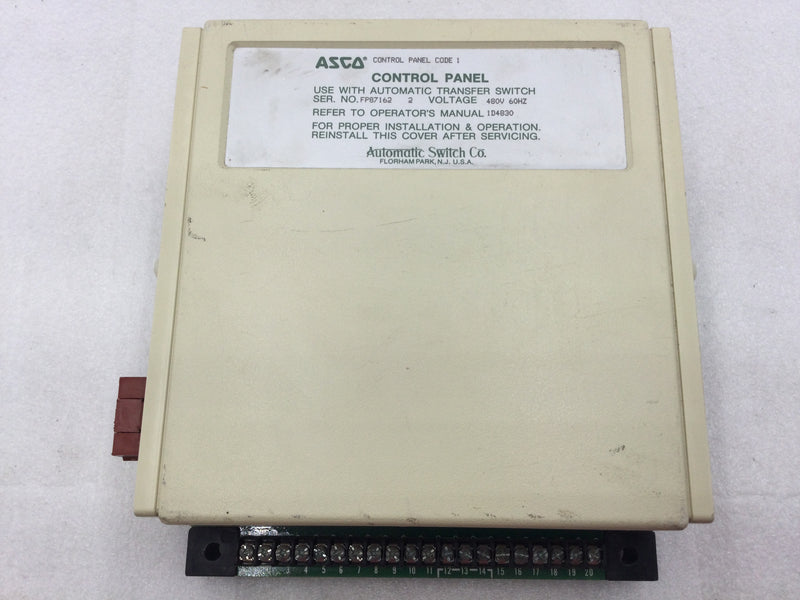 ASCO Control Panel Code 1 for Automatic Transfer Switch 480 VAC 60 Hz